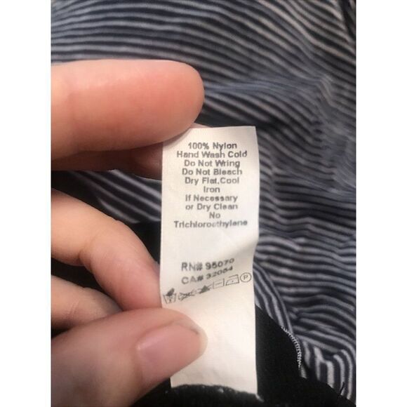 Women's Weston Wear Black Grey Striped Ruched Midi Dress sz Small.   Z - Picture 10 of 10